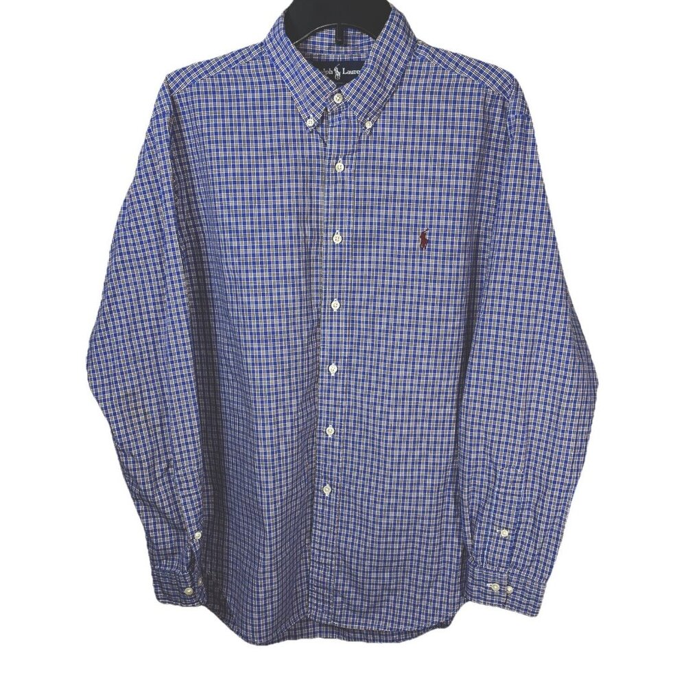 Ralph Lauren Classic Fit Long Sleeve Button Up Shirt, Collared Plaid Sz 16.5
